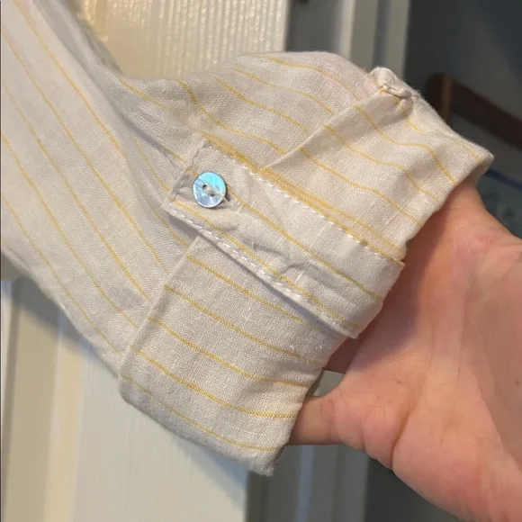 Cynthia Rowley Light Cream/yellow stripe linen dress. - Picture 5 of 8